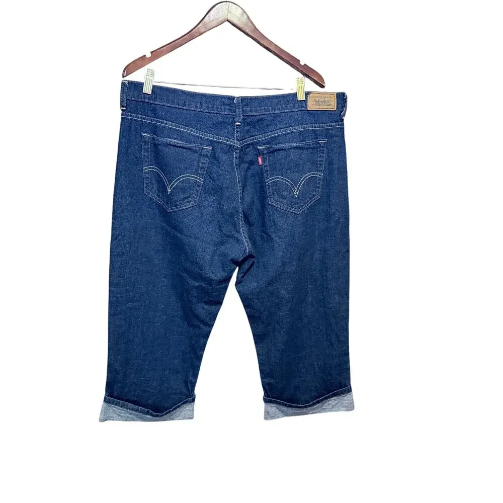 Levi’s dark wash denim capri jeans cuffed plus size 16 cotton blend Y2K stretch - Picture 2 of 7